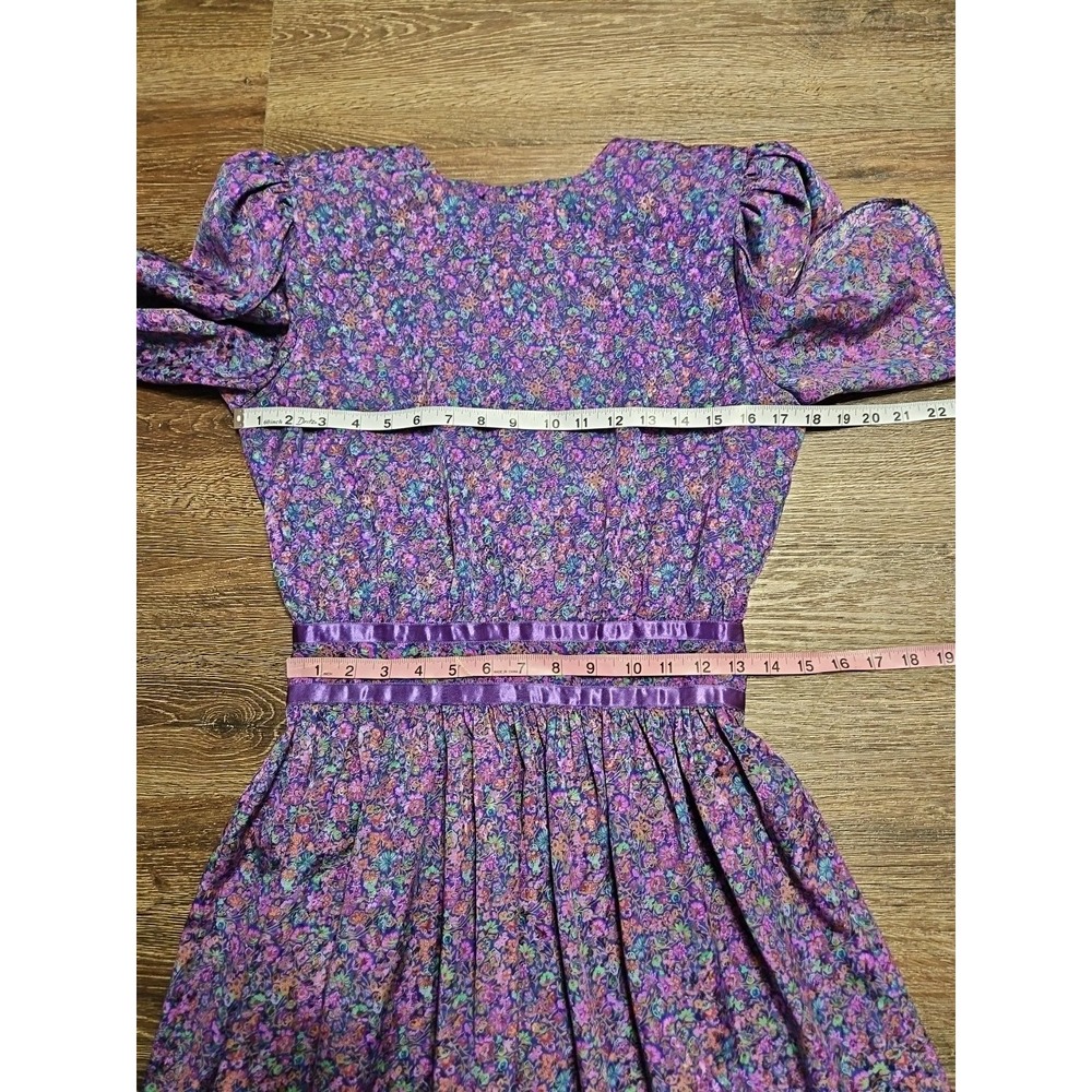 Maggy Boutique Vintage 80s Purple & Green Short Sleeve Midi Dress Size 8 - Picture 11 of 13